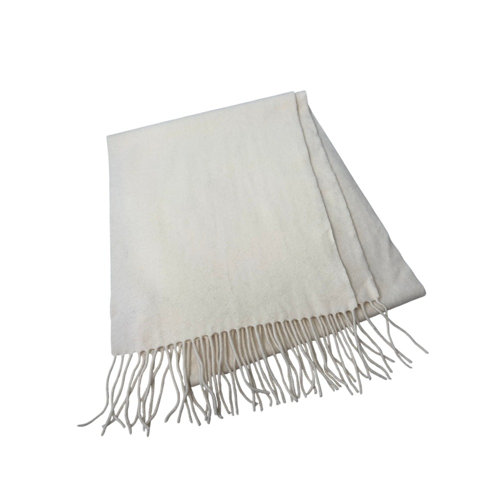 Enzo Mantovani Scarf OS Cream Wool Cashmere Blend Fringe Winter Wrap Luxury